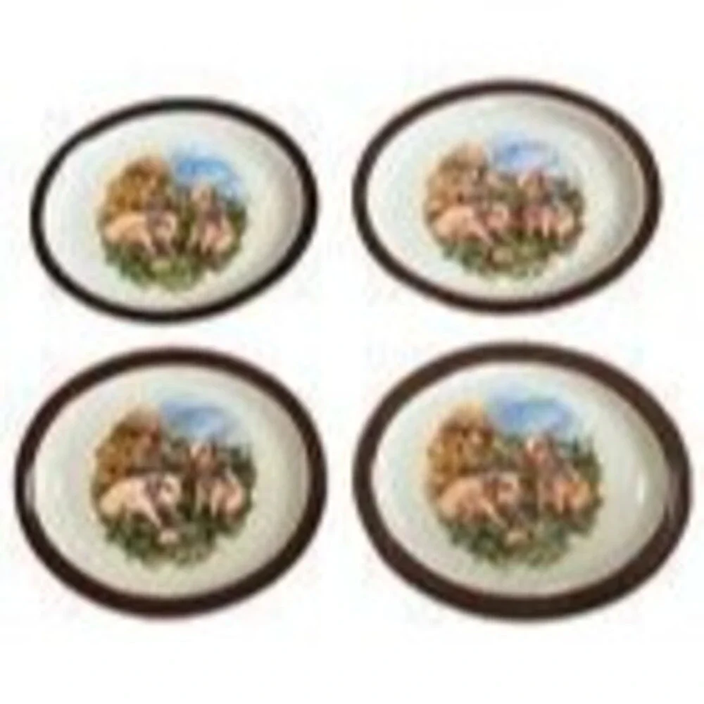 Homer Laughlin Stoneware Oval Ceramic Piglets Set of 4 Plates Made in U.S.A.